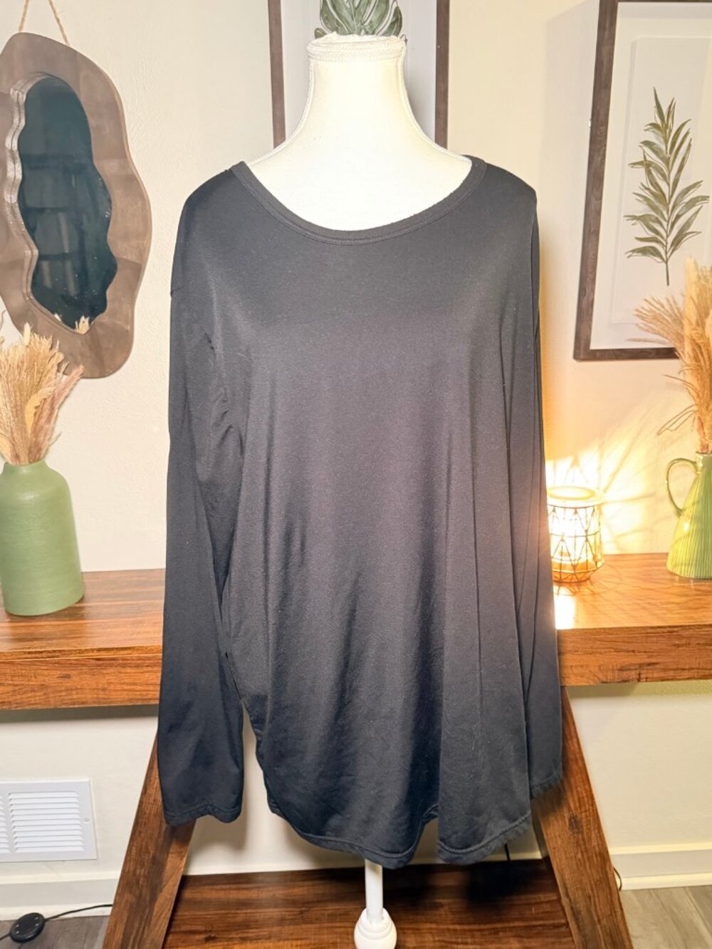Rocky Black Long Sleeve Top 4XL Scoop Neck Tunic Plus Size Soft
